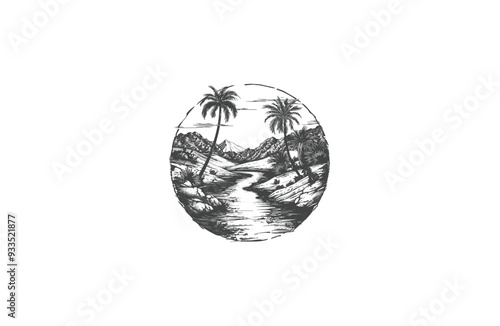 river in the desert vintage design vector illustration