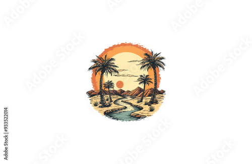 river in the desert vintage design vector illustration