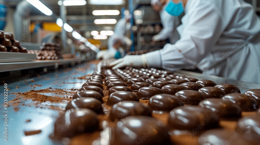 People working chocolates production line People working chocolates production line