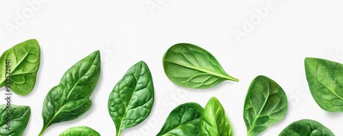 illustration of fresh and vibrant spinach leaves, showcasing their detailed texture against a clean white background, highlighting their natural elegance.