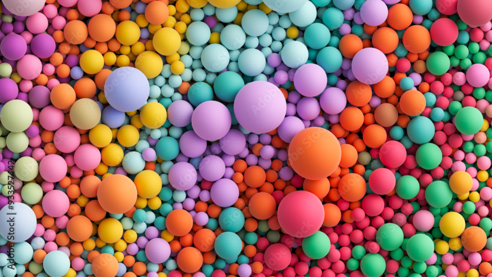 Many bright random pastel colored soft balls background. Colorful balls background for kids zone or children's playroom. Top view of huge pile of colorful balls in different sizes. Vector illustration Many bright random pastel colored soft balls background. Colorful balls background for kids zone or children's playroom. Top view of huge pile of colorful balls in different sizes. Vector illustration