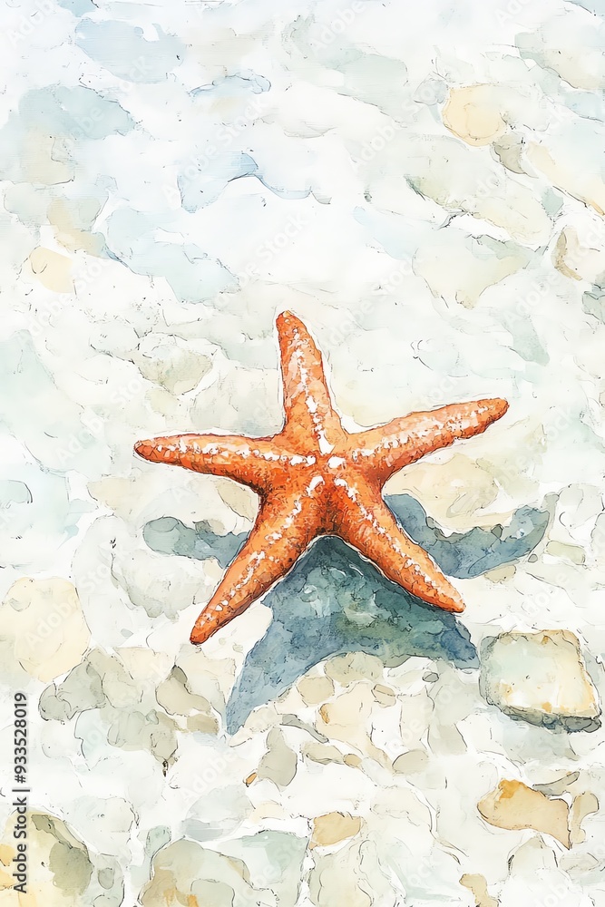 A beautiful orange starfish resting on a sandy beach, capturing the essence of marine life in a serene coastal environment. A beautiful orange starfish resting on a sandy beach, capturing the essence of marine life in a serene coastal environment.