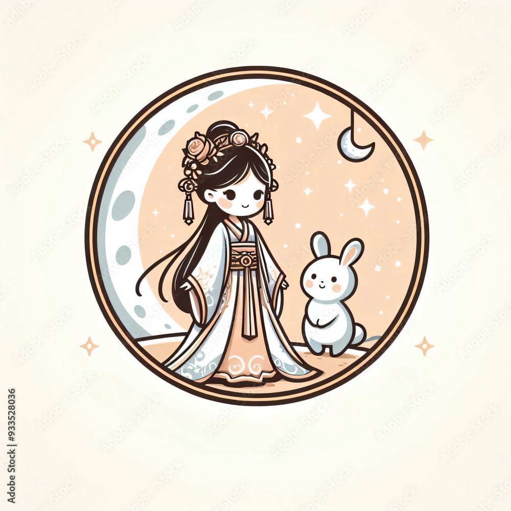 Obraz premium 中秋節快樂!嫦娥和玉兔