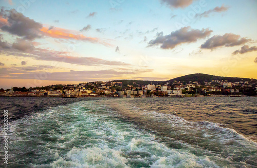 sunset over the sea and island in istanbul photo