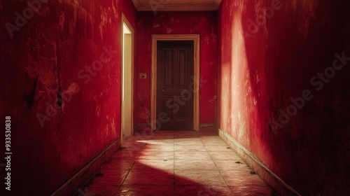 Wallpaper Mural The dark style house corridor evokes a nostalgic feeling of the 1980s. Warm cinematic composition, hyper realistic and delicate visual effects, showcasing soft natural light and smooth shadows. Torontodigital.ca