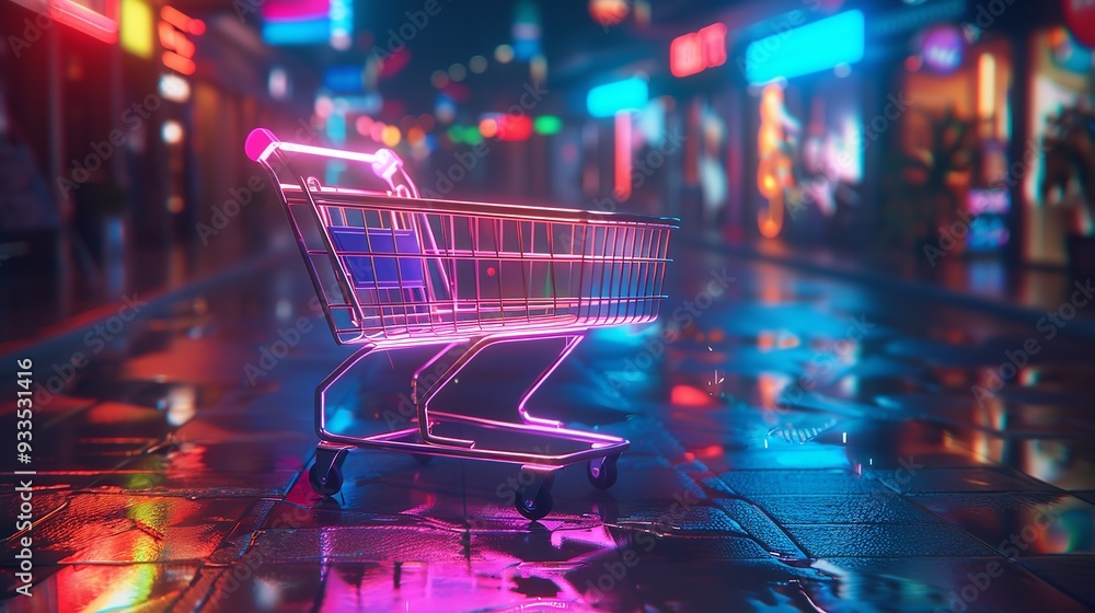 Retail and commerce concept with shopping cart business sales and marketing. Online shopping and e commerce cart technology. Empty supermarket representing discount purchase and retail trade Retail and commerce concept with shopping cart business sales and marketing. Online shopping and e commerce cart technology. Empty supermarket representing discount purchase and retail trade