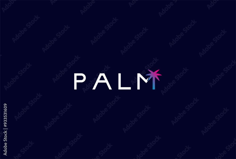 Palm Logo, letter M as with palm tree combination in text Palm typography logo, vector illustration Palm Logo, letter M as with palm tree combination in text Palm typography logo, vector illustration