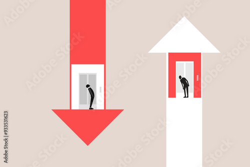 Raise and fall of business indicators. Career lift concept