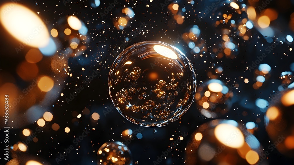 Obraz premium Captivating Metallic Shapes Floating in Surreal Cosmic Scene