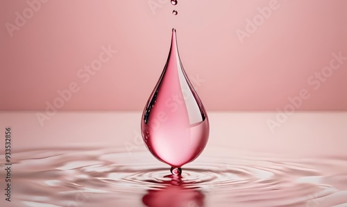 A drop of pink liquid falling into clear pink water photo