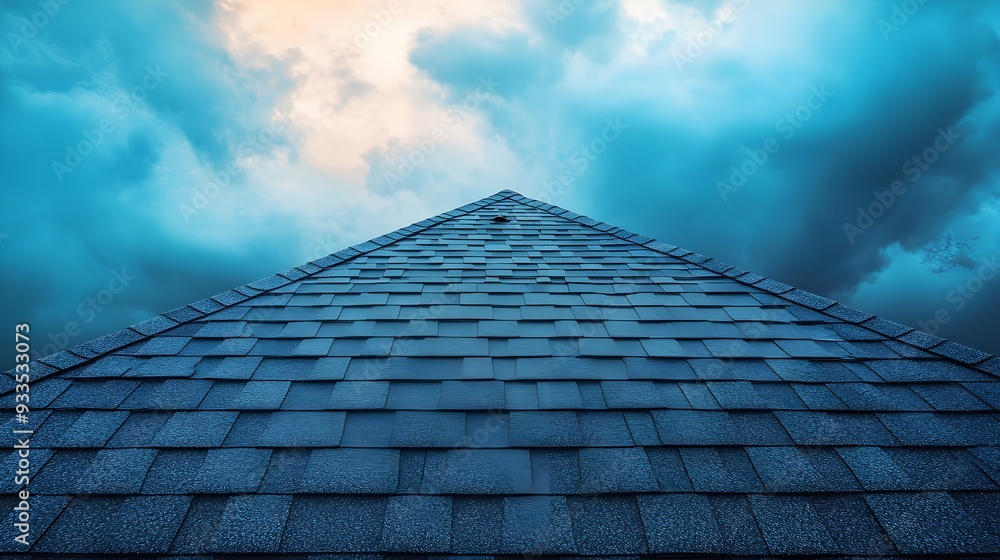 An aerial view of a roof with minor shingle damages under a dramatic sky, the play of light and shadow highlighting the imperfections, Cinematic, High contrast, Photography An aerial view of a roof with minor shingle damages under a dramatic sky, the play of light and shadow highlighting the imperfections, Cinematic, High contrast, Photography