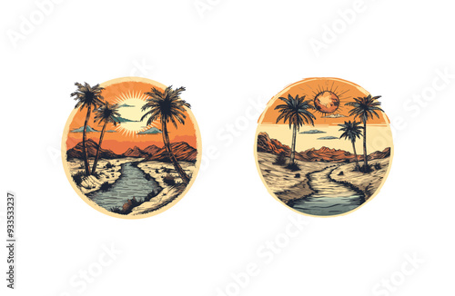 river in the desert vintage design vector illustration
