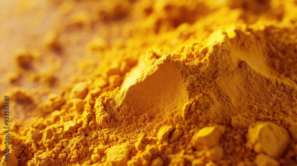 A close-up of organic turmeric powder with space on the side for a message A close-up of organic turmeric powder with space on the side for a message