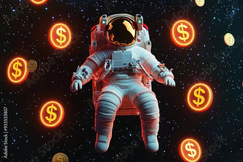 Wallpaper Mural Astronaut in space surrounded by neon financial symbols, Astronomical finance concept Torontodigital.ca