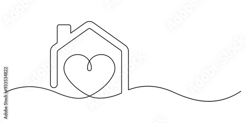 sweet home concept one line drawing continuous. heart inside home icon symbol vector illustration