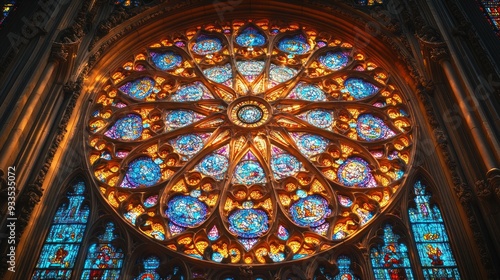 Stained Glass Rose Window in a Church