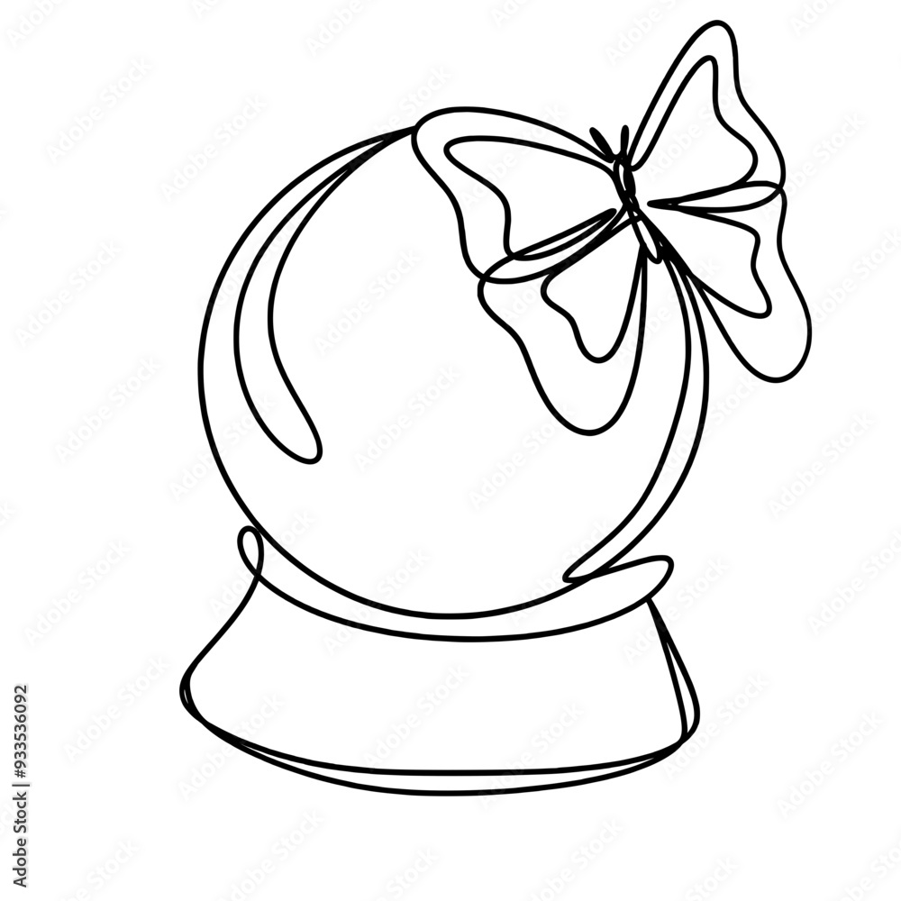 Magic crystal ball with butterfly one line drawing Magic crystal ball with butterfly one line drawing