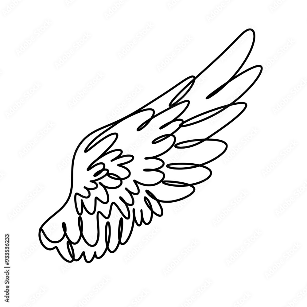 Fototapeta premium Angel wing one line art drawing 