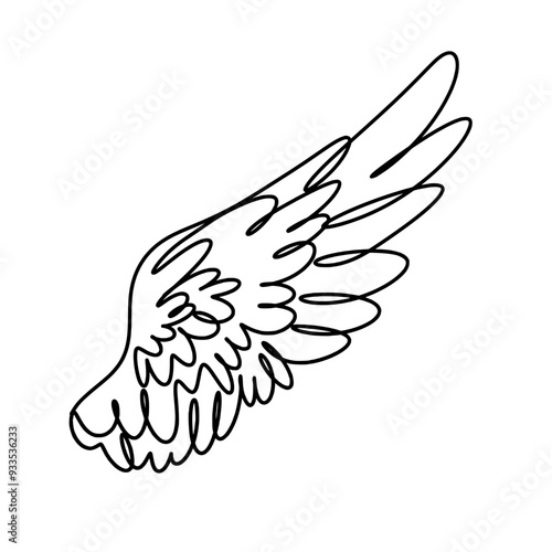 Angel wing one line art drawing 