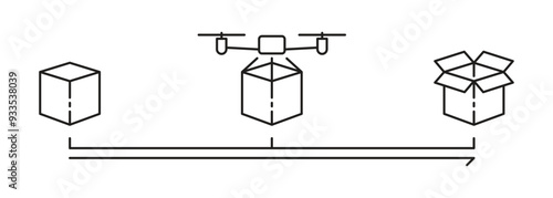 The process of delivering cargo by drone. drone and boxes at the points of departure and receipt.