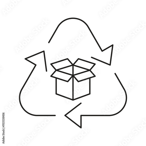 An icon with an open box in the center, framed by arrows as a recycling symbol.