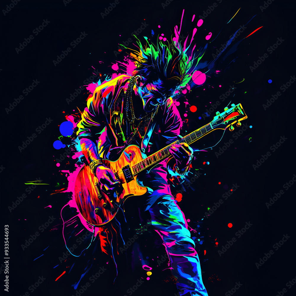 Vibrant Graffiti Guitarist in Rock Performance Vibrant Graffiti Guitarist in Rock Performance