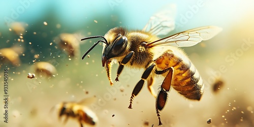 Close-Up of a Bee, Capturing Detailed Features and Intricate Patterns, Ideal for Nature and Insect Photography Enthusiasts