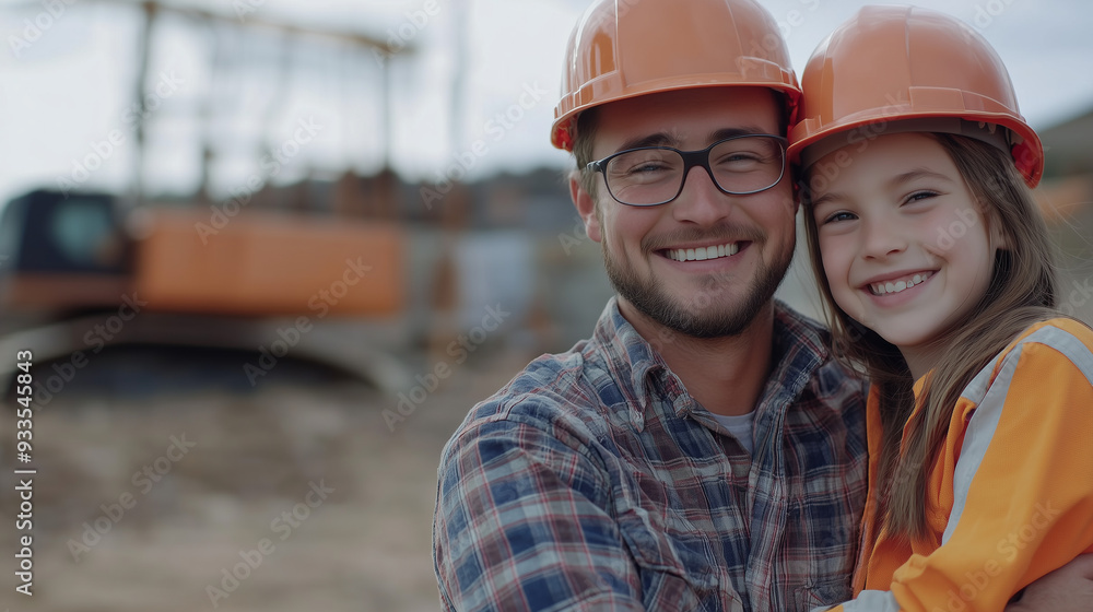 custom made wallpaper toronto digitalYoung Engineer and Child Smiling on a Construction Site with Free Space