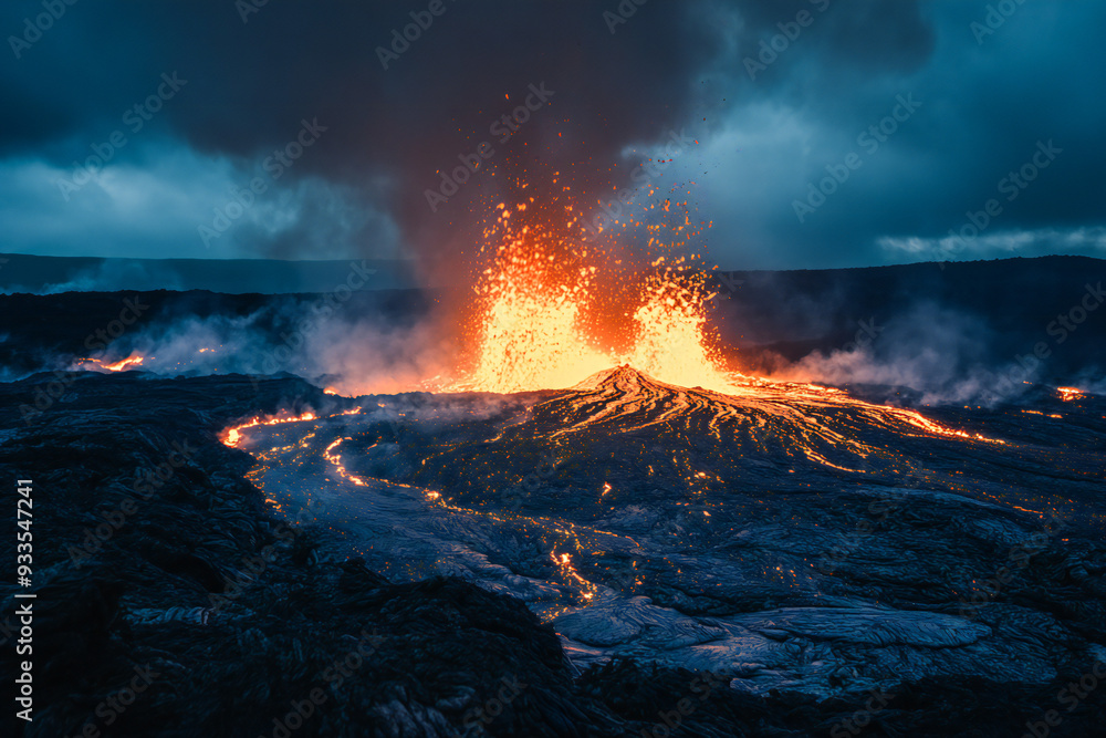 Fototapeta premium volcanic eruption, lava flowing