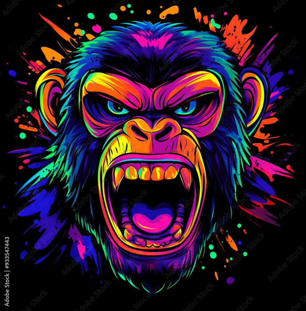 Fierce Neon Ape with Vivid Colors and Aggressive Expression on a Dark Background, Showcasing Powerful and Dynamic Digital Art Fierce Neon Ape with Vivid Colors and Aggressive Expression on a Dark Background, Showcasing Powerful and Dynamic Digital Art