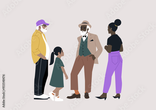 A joyful exchange of stories unfolds as grandfathers engage with their granddaughters, celebrating family bonds and cherished moments