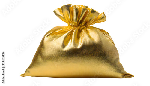 Gold colour sack on a white isolated background. Generative AI.