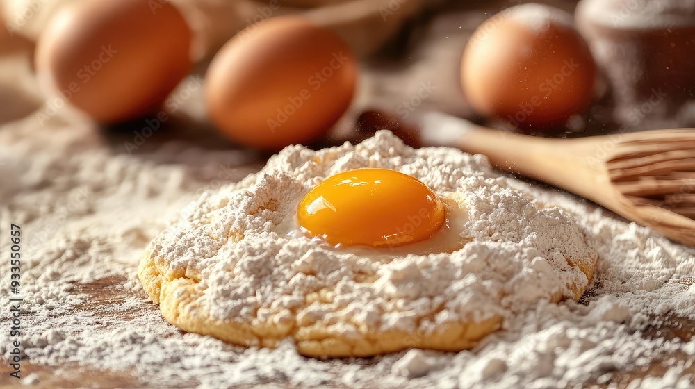 Homemade Cookie Baking: Flour, Eggs, and Dough Preparation in a Cozy Kitchen Setting Captured in High-Resolution Detail Homemade Cookie Baking: Flour, Eggs, and Dough Preparation in a Cozy Kitchen Setting Captured in High-Resolution Detail