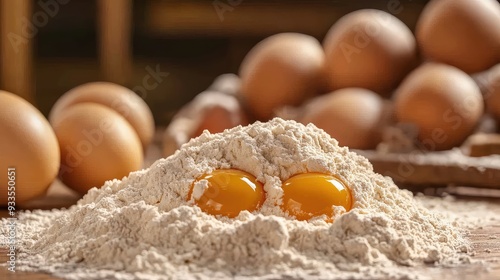 Homemade Cookie Baking: Flour, Eggs, and Dough Preparation in a Cozy Kitchen Setting Captured in High-Resolution Detail photo