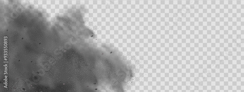 Vector background of a sand explosion with dirt and cloud smoke. Brown sandstorm splash and  dirty ground with a textured wind effect.Yellow flying particles and stone.