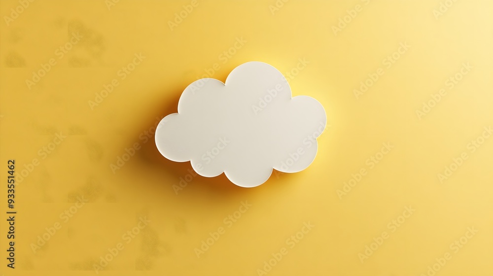 Paper cut thought bubble, white cloud shape, pale yellow background, minimalist design, clean edges, soft shadow, 3D effect, simple composition, graphic design style. Paper cut thought bubble, white cloud shape, pale yellow background, minimalist design, clean edges, soft shadow, 3D effect, simple composition, graphic design style.