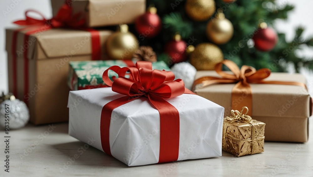 Packing of the christmas presents on a white background Packing of the christmas presents on a white background