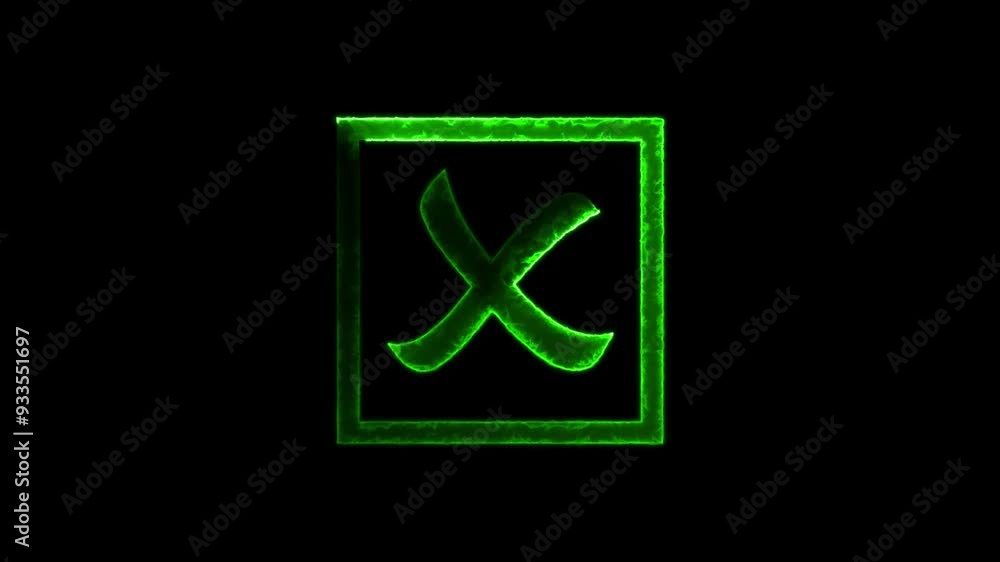 Glowing neon cross mark icon animation. green cross symbol on black background . Glowing neon cross mark icon animation. green cross symbol on black background .