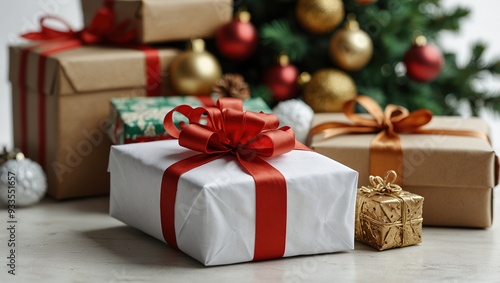 Packing of the christmas presents on a white background