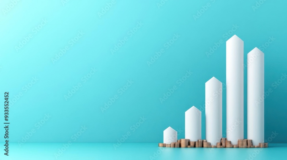 Fototapeta premium Minimalist 3D city skyline rendering with copy space.