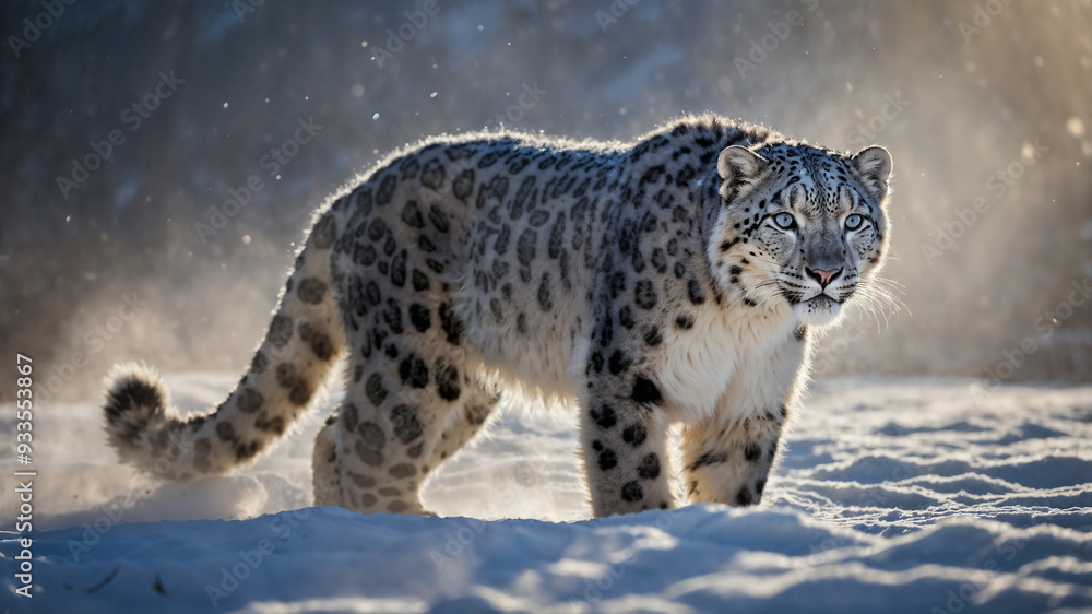 Fototapeta premium Leopardo delle nevi in inverno