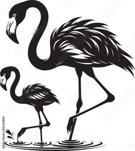Beautiful flamingo bird silhouette illustration isolated on a white background