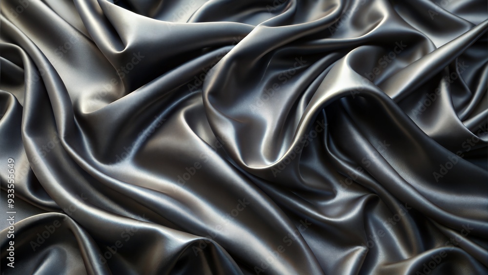 Obraz premium Black satin fabric draping elegantly in soft waves and folds, showing texture and shine