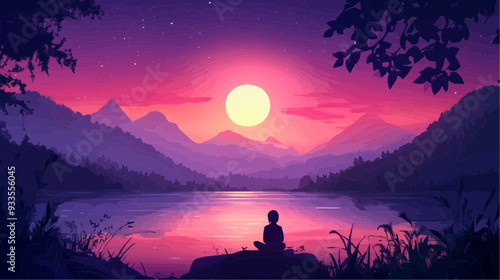 Beautiful vector illustration of a serene Japanese zen landscape, designed to evoke tranquility and peace