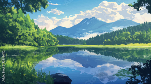 Beautiful vector illustration of a serene Japanese zen landscape, designed to evoke tranquility and peace