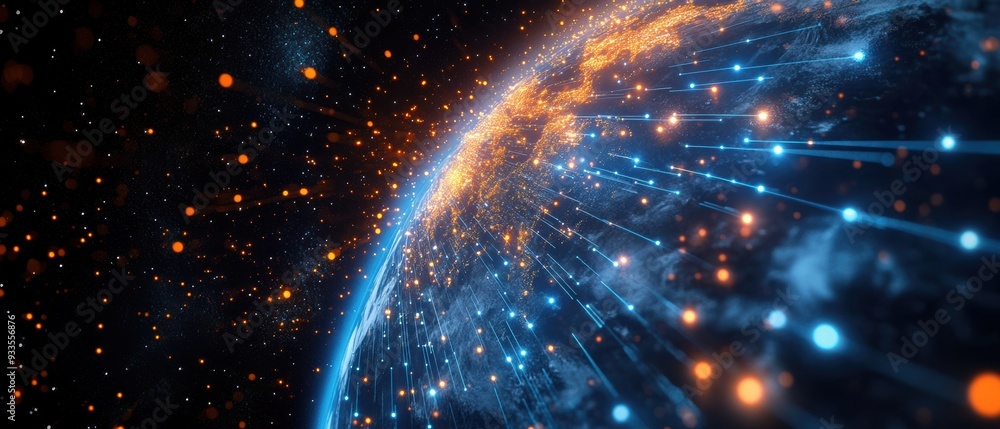 Obraz premium Earth from Space with Data Connections