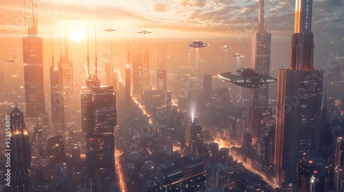 Wallpaper Mural Futuristic Metropolis with Towering Skyscrapers Flying Vehicles and Advanced Technology Torontodigital.ca