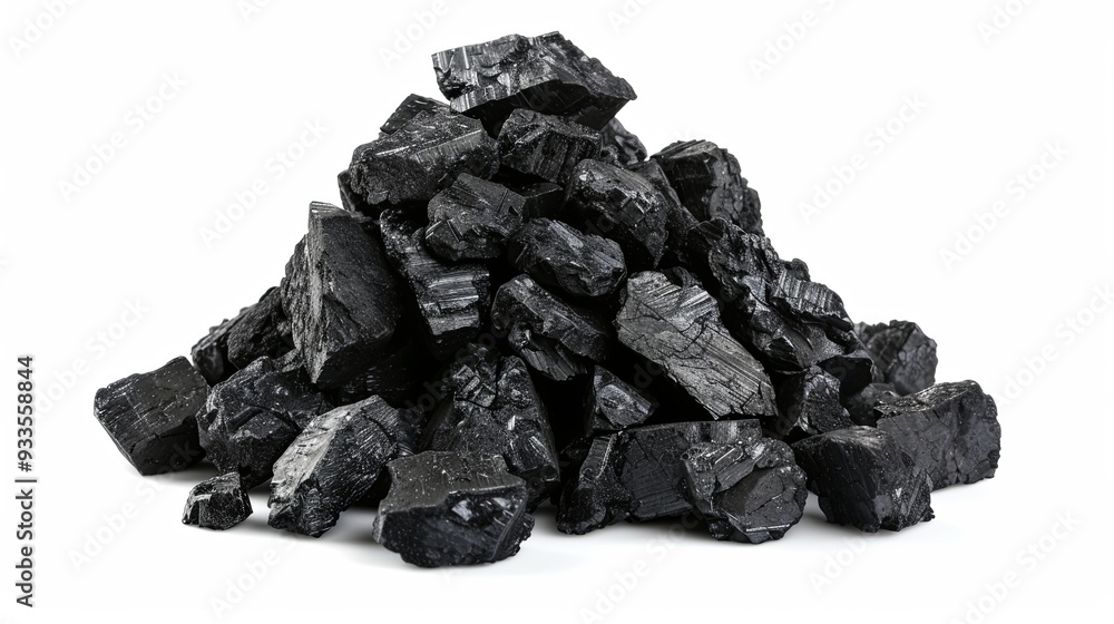 A pile of black coal on a white background A pile of black coal on a white background