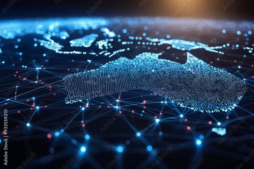 Digital map of australia network connectivity created with generative ai Digital map of australia network connectivity created with generative ai