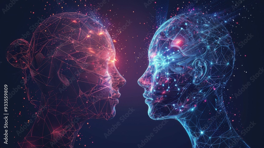 Obraz premium the concept of human interaction with artificial intelligence.